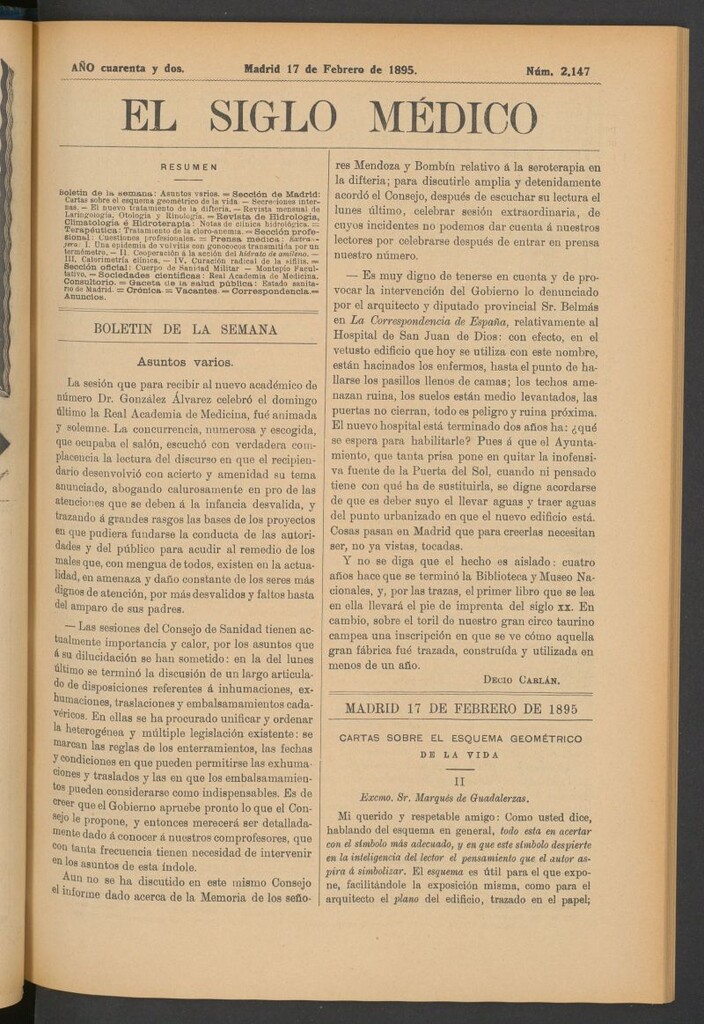 Miniatura de El Siglo Médico : boletín de medicina y gaceta médica del 17 de febrero de 1895
