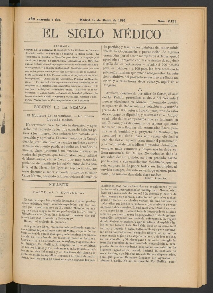 Miniatura de El Siglo Médico : boletín de medicina y gaceta médica del 17 de marzo de 1895