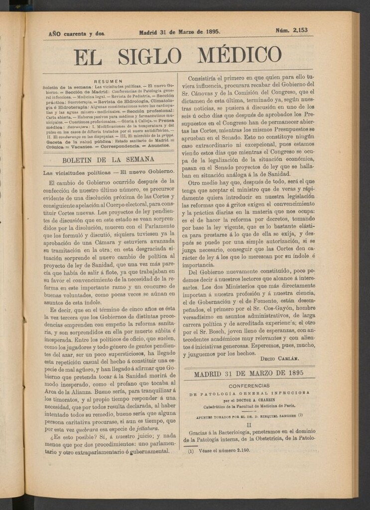 Miniatura de El Siglo Médico : boletín de medicina y gaceta médica del 31 de marzo de 1895