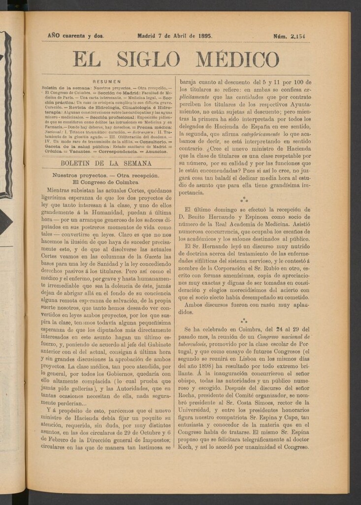 Miniatura de El Siglo Médico : boletín de medicina y gaceta médica del 7 de abril de 1895