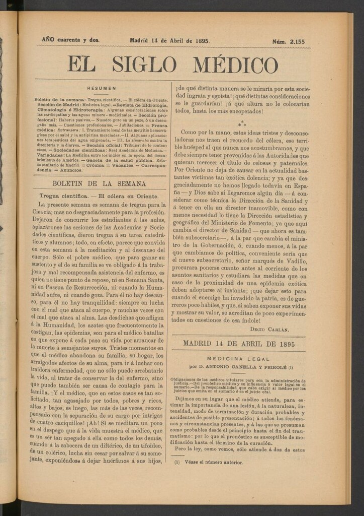 Miniatura de El Siglo Médico : boletín de medicina y gaceta médica del 14 de abril de 1895