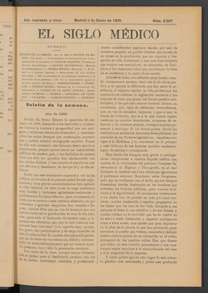 Miniatura de El Siglo Médico : boletín de medicina y gaceta médica del 2 de enero de 1898