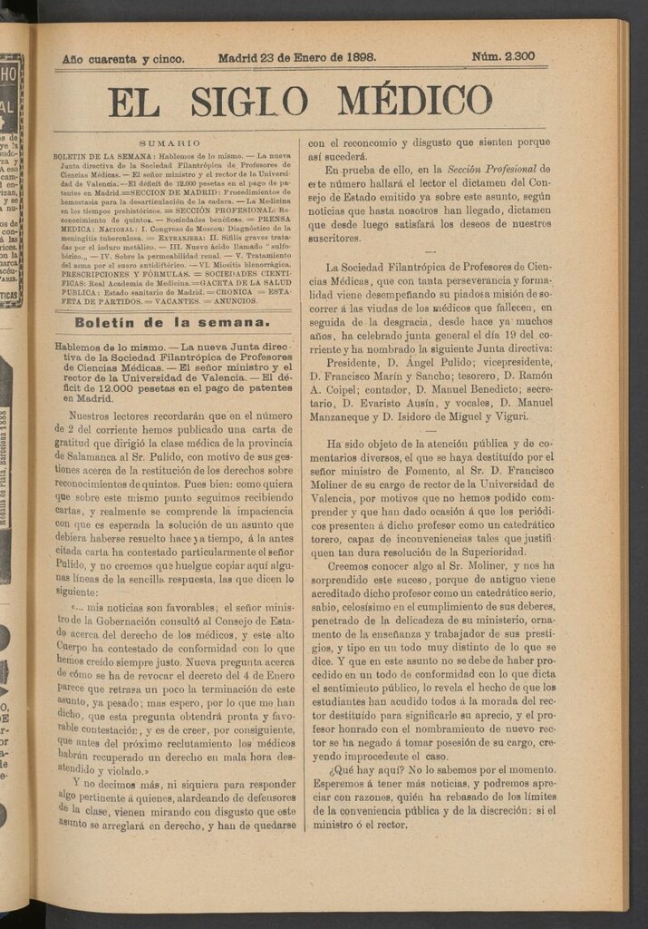 Miniatura de El Siglo Médico : boletín de medicina y gaceta médica del 23 de enero de 1898