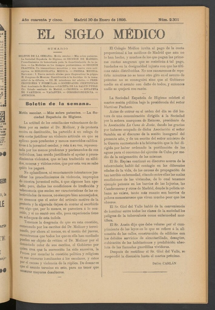 Miniatura de El Siglo Médico : boletín de medicina y gaceta médica del 30 de enero de 1898