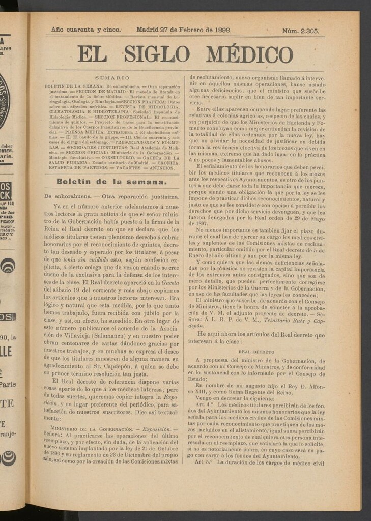 Miniatura de El Siglo Médico : boletín de medicina y gaceta médica del 27 de febrero de 1898