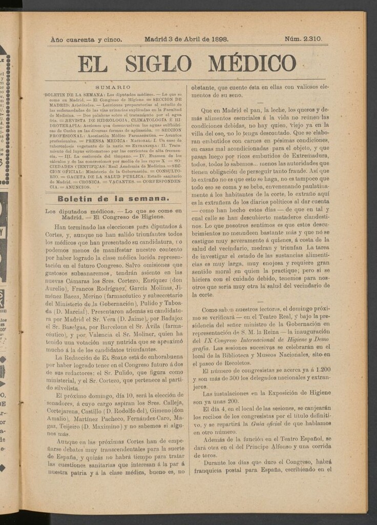Miniatura de El Siglo Médico : boletín de medicina y gaceta médica del 3 de abril de 1898
