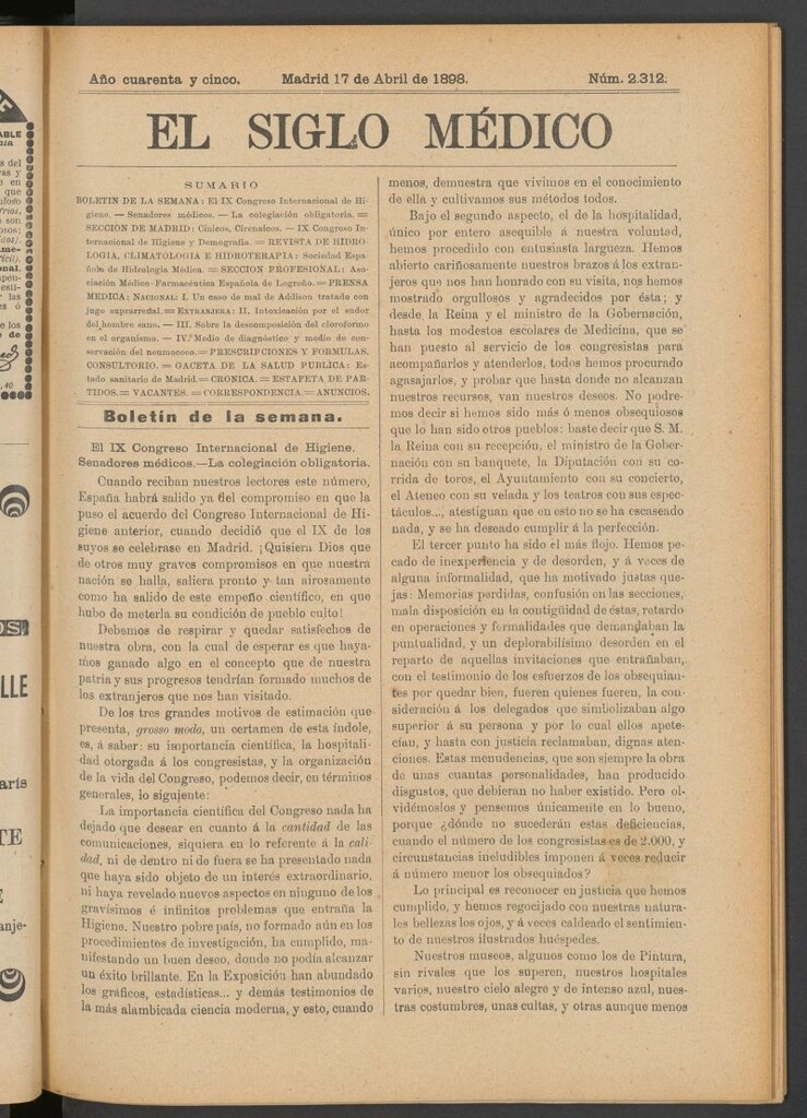 Miniatura de El Siglo Médico : boletín de medicina y gaceta médica del 17 de abril de 1898