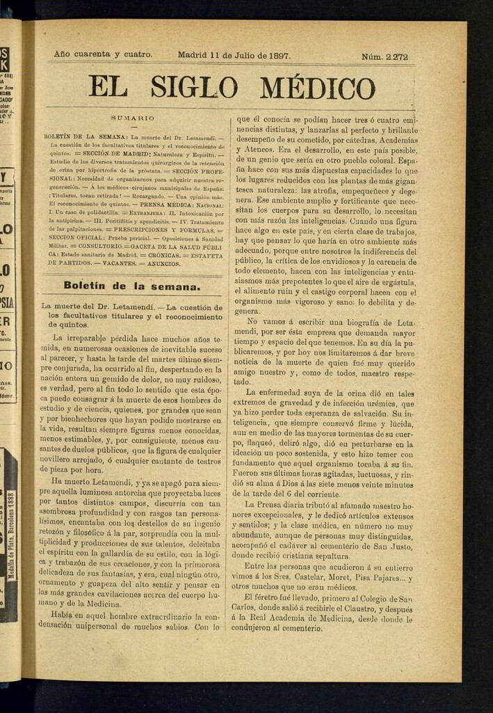Miniatura de El Siglo Médico : boletín de medicina y gaceta médica del 11 de julio de 1897