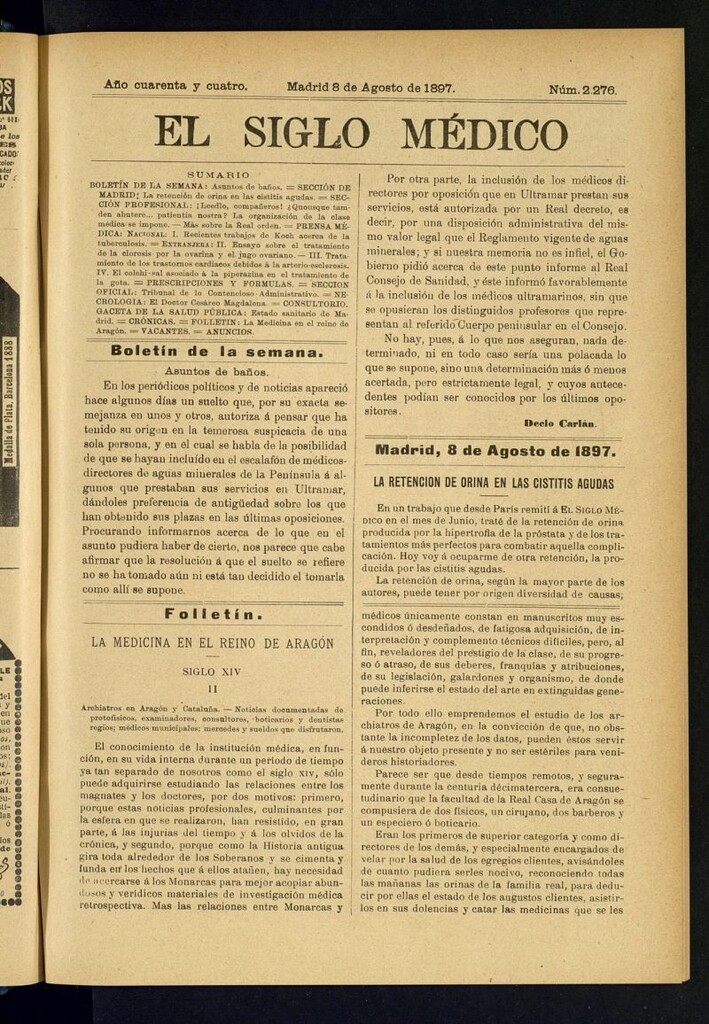Miniatura de El Siglo Médico : boletín de medicina y gaceta médica del 8 de agosto de 1897
