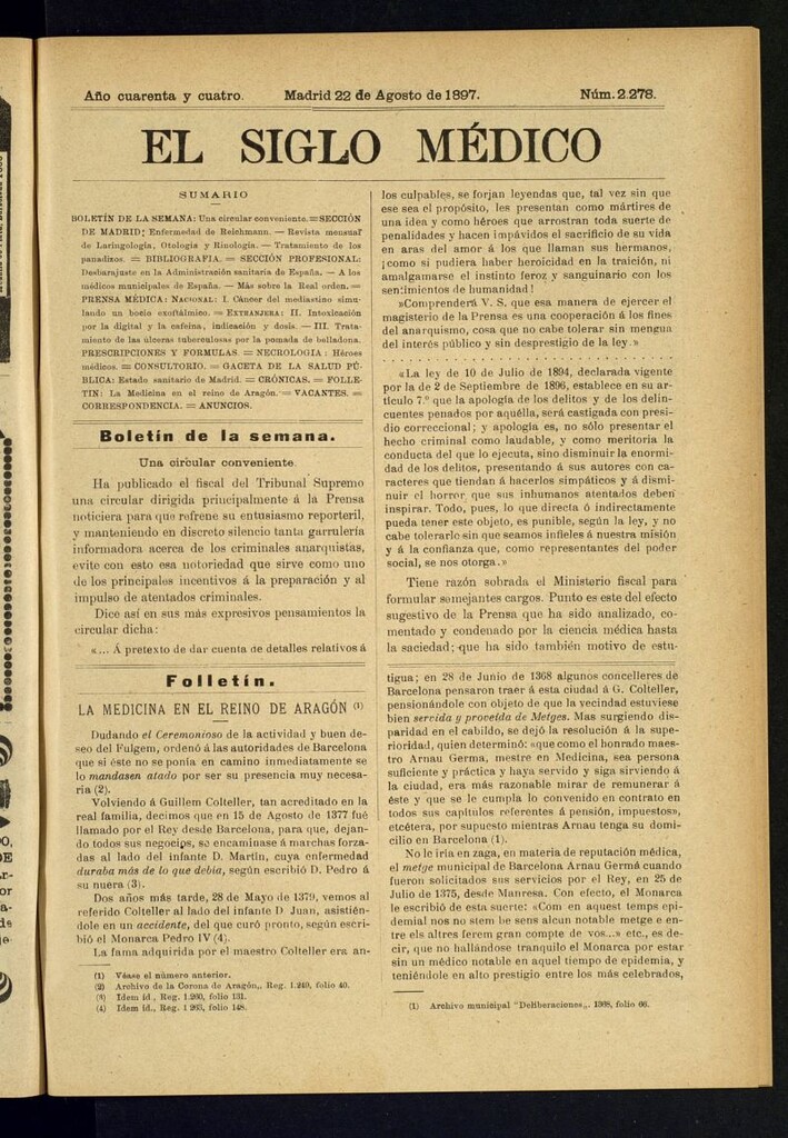 Miniatura de El Siglo Médico : boletín de medicina y gaceta médica del 22 de agosto de 1897