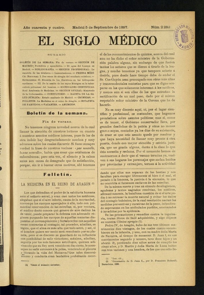 Miniatura de El Siglo Médico : boletín de medicina y gaceta médica del 5 de septiembre de 1897