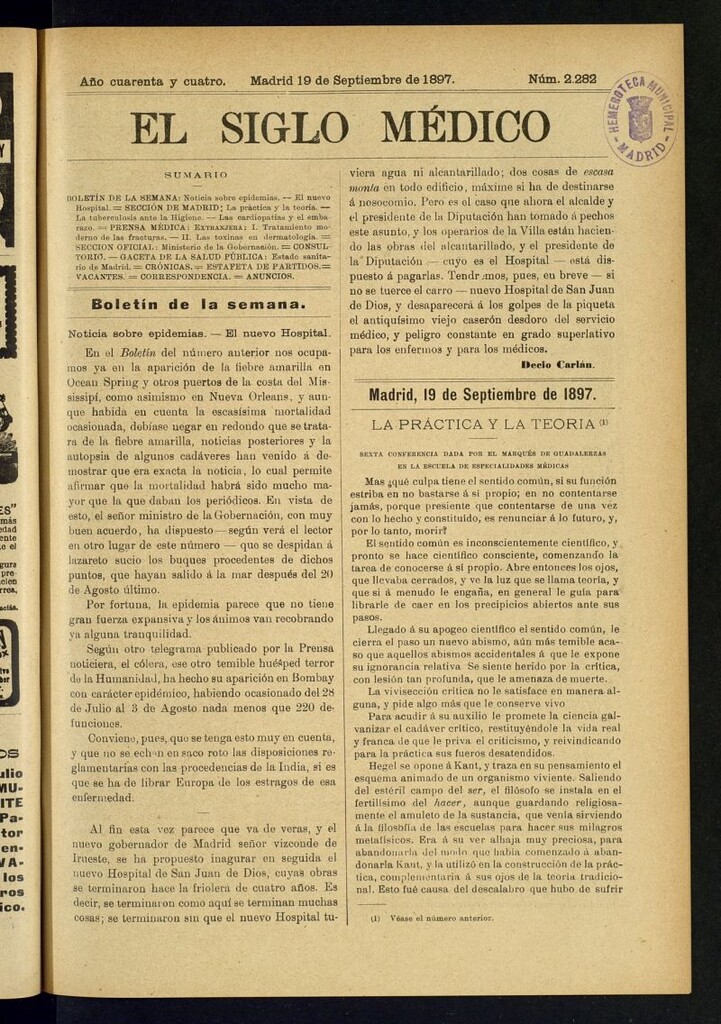 Miniatura de El Siglo Médico : boletín de medicina y gaceta médica del 19 de septiembre de 1897