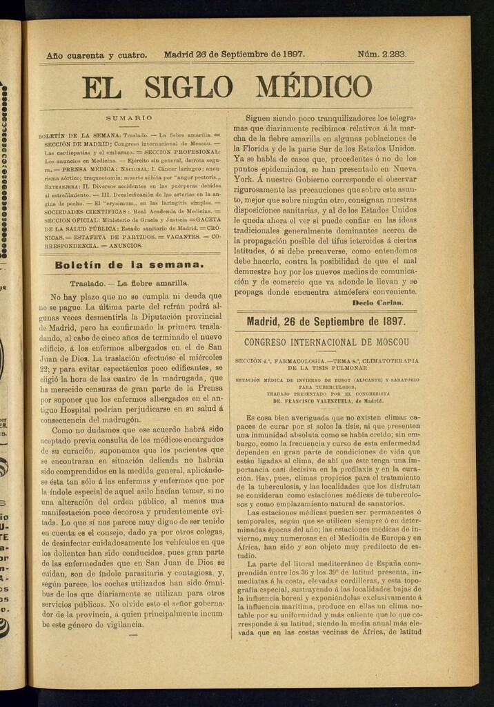 Miniatura de El Siglo Médico : boletín de medicina y gaceta médica del 26 de septiembre de 1897