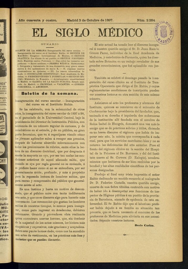 Miniatura de El Siglo Médico : boletín de medicina y gaceta médica del 3 de octubre de 1897