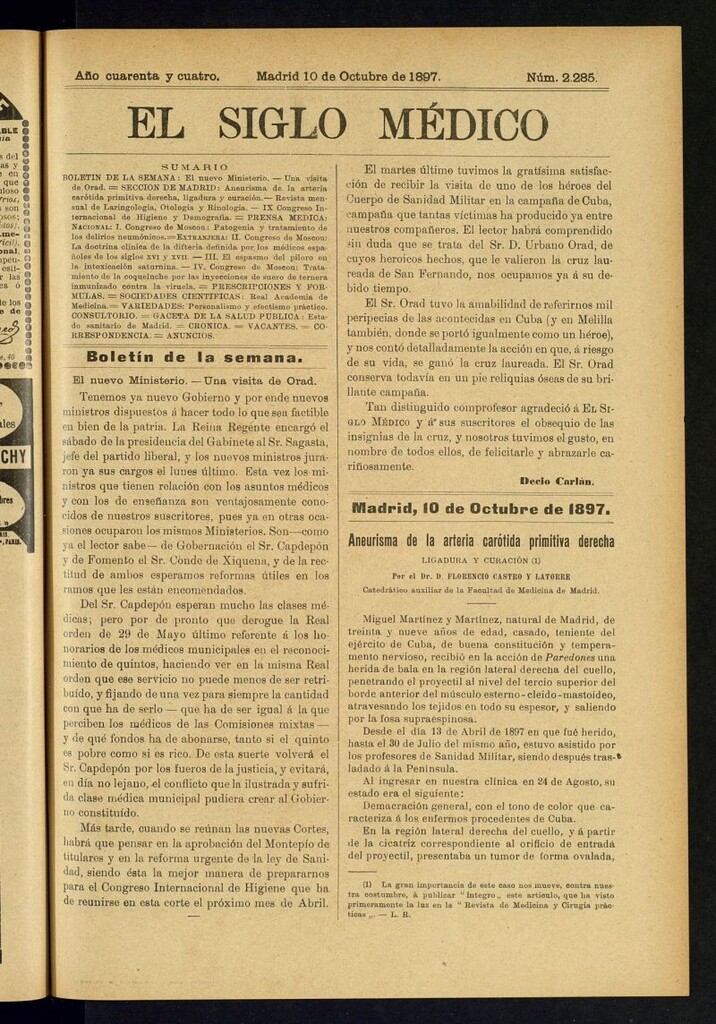 Miniatura de El Siglo Médico : boletín de medicina y gaceta médica del 10 de octubre de 1897