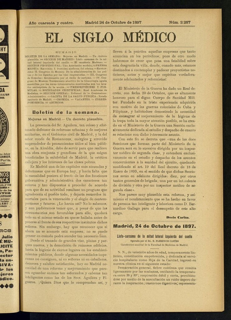Miniatura de El Siglo Médico : boletín de medicina y gaceta médica del 24 de octubre de 1897