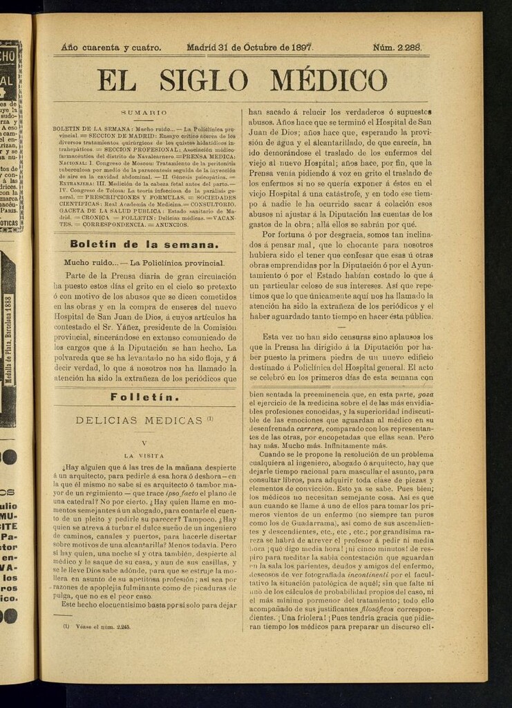 Miniatura de El Siglo Médico : boletín de medicina y gaceta médica del 31 de octubre de 1897