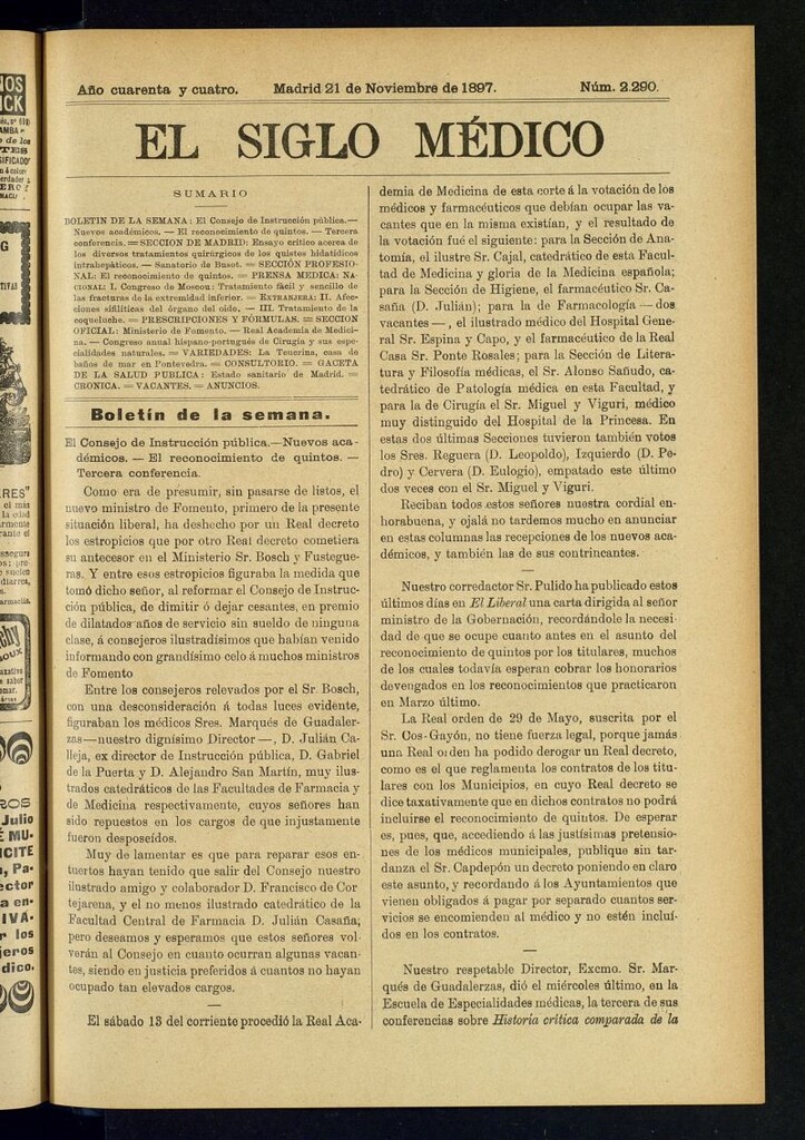 Miniatura de El Siglo Médico : boletín de medicina y gaceta médica del 21 de noviembre de 1897