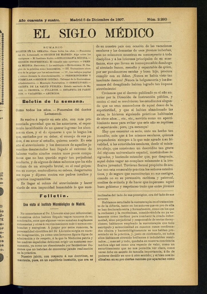 Miniatura de El Siglo Médico : boletín de medicina y gaceta médica del 5 de diciembre de 1897
