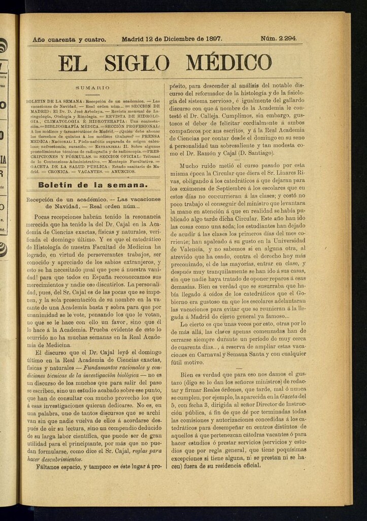 Miniatura de El Siglo Médico : boletín de medicina y gaceta médica del 12 de diciembre de 1897