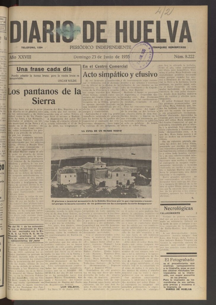 Miniatura de Diario de Huelva : periódico independiente del 23 de junio de 1935