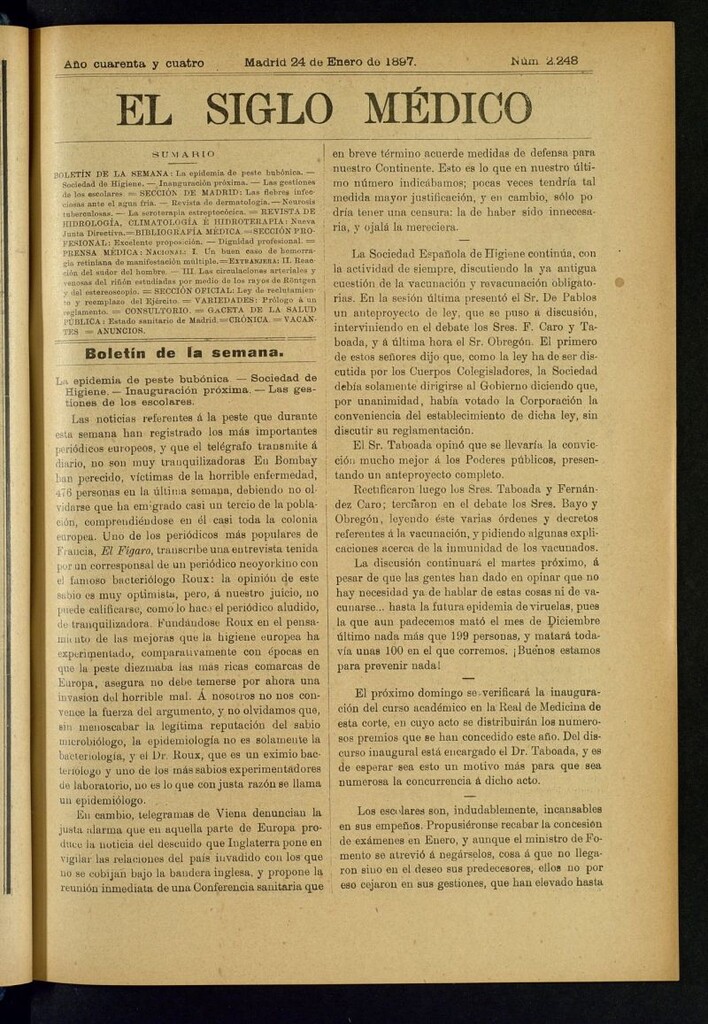 Miniatura de El Siglo Médico : boletín de medicina y gaceta médica del 24 de enero de 1897