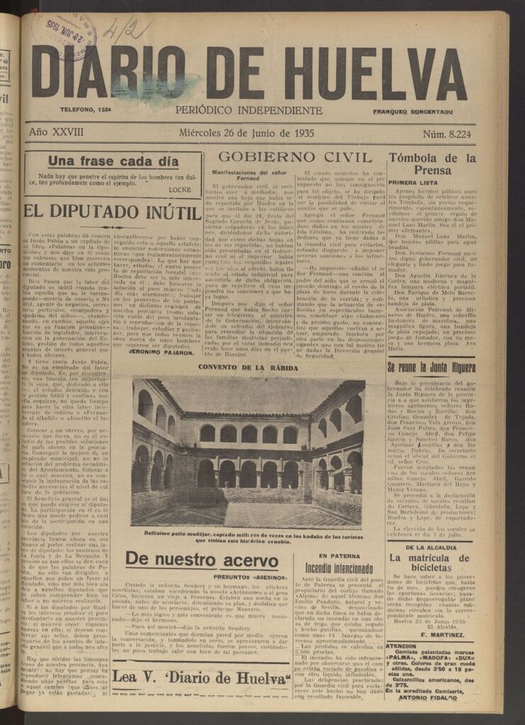 Miniatura de Diario de Huelva : periódico independiente del 26 de junio de 1935