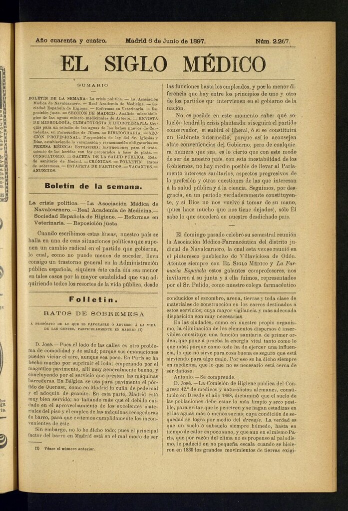 Miniatura de El Siglo Médico : boletín de medicina y gaceta médica del 6 de junio de 1897