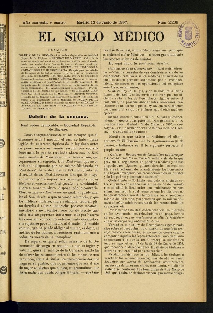 Miniatura de El Siglo Médico : boletín de medicina y gaceta médica del 13 de junio de 1897