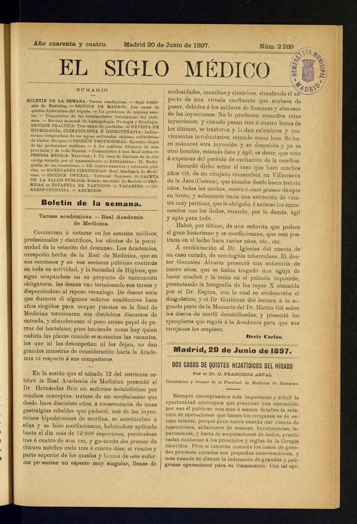Miniatura de El Siglo Médico : boletín de medicina y gaceta médica del 20 de junio de 1897
