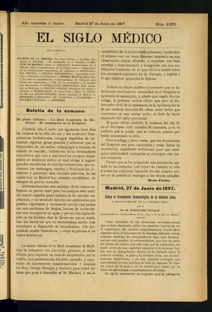 Miniatura de El Siglo Médico : boletín de medicina y gaceta médica del 27 de junio de 1897