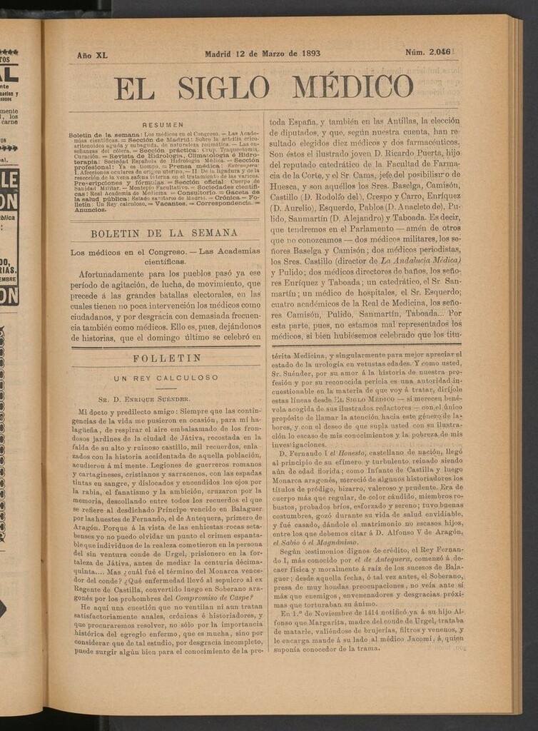 Miniatura de El Siglo Médico: boletín de medicina y gaceta médica del 12 de marzo de 1893
