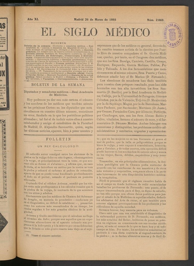 Miniatura de El Siglo Médico: boletín de medicina y gaceta médica del 26 de marzo de 1893