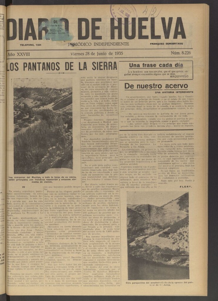 Miniatura de Diario de Huelva : periódico independiente del 28 de junio de 1935