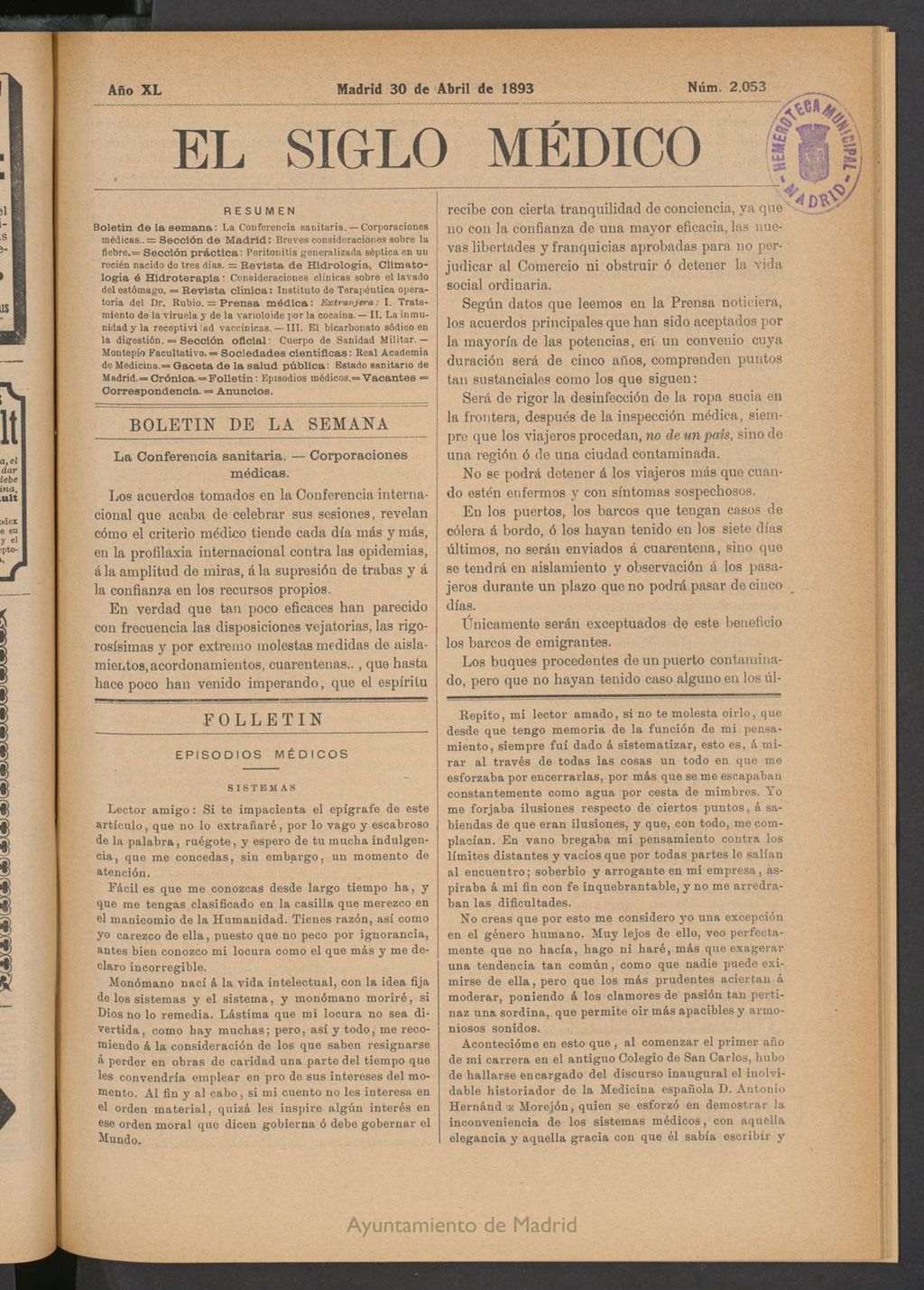 Miniatura de El Siglo Médico: boletín de medicina y gaceta médica del 30 de abril de 1893
