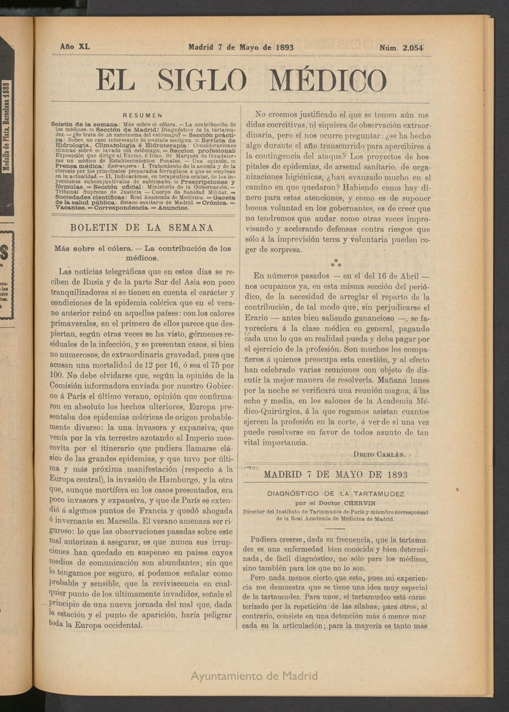 Miniatura de El Siglo Médico: boletín de medicina y gaceta médica del 7 de mayo de 1893