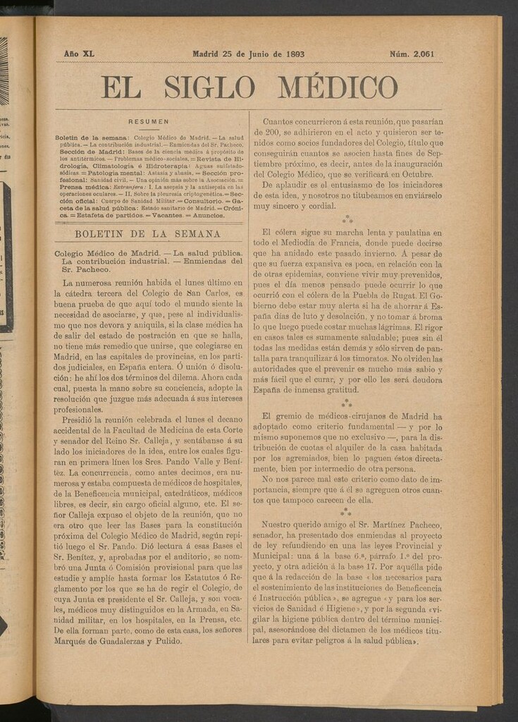 Miniatura de El Siglo Médico: boletín de medicina y gaceta médica del 25 de junio de 1893