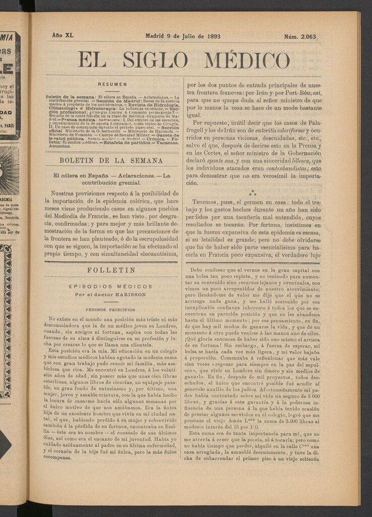 Miniatura de El Siglo Médico: boletín de medicina y gaceta médica del 9 de julio de 1893