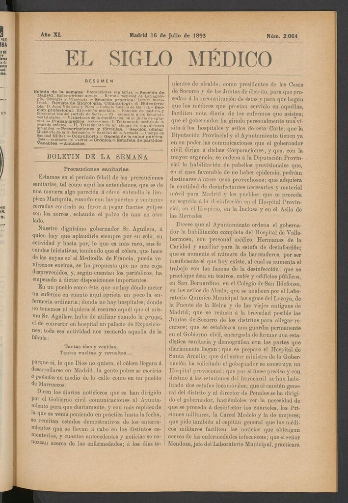 Miniatura de El Siglo Médico: boletín de medicina y gaceta médica del 16 de julio de 1893