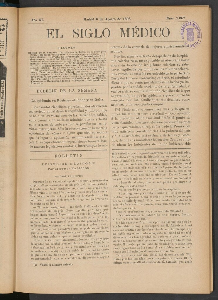 Miniatura de El Siglo Médico: boletín de medicina y gaceta médica del 6 de agosto de 1893