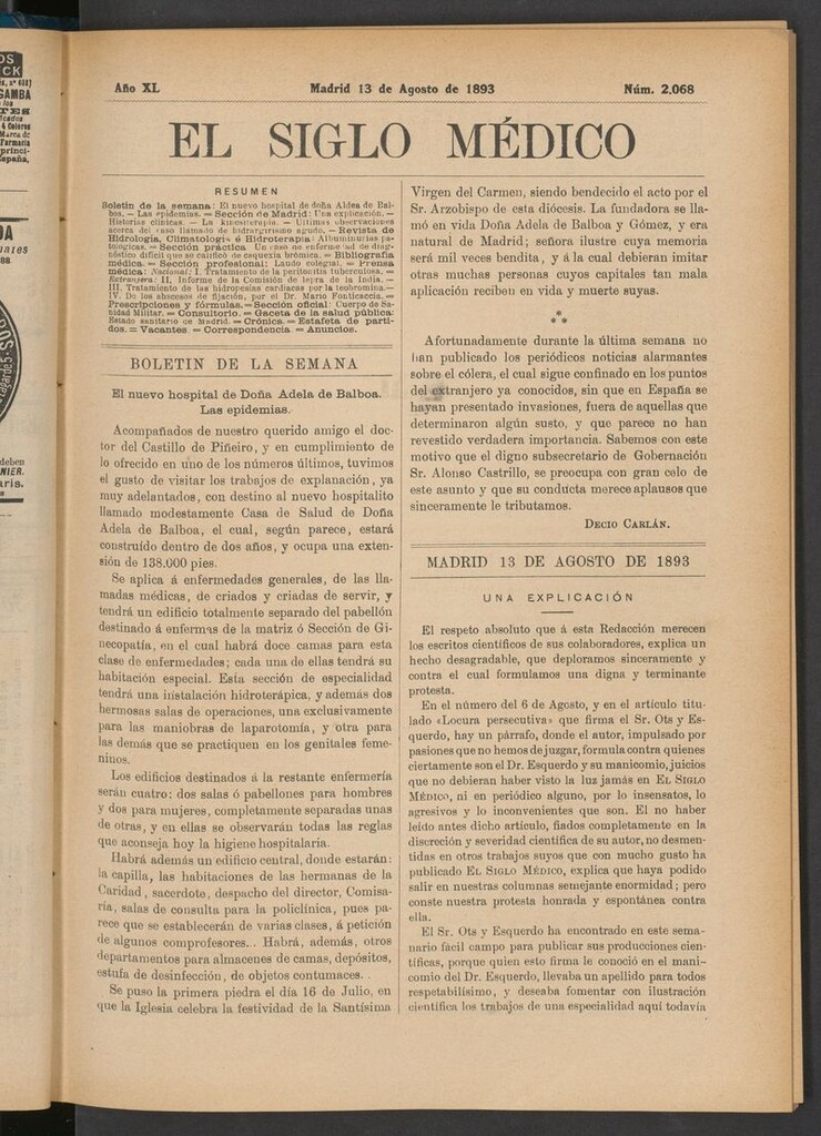 Miniatura de El Siglo Médico: boletín de medicina y gaceta médica del 13 de agosto de 1893