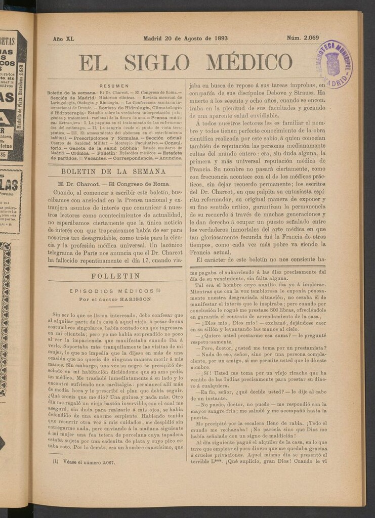 Miniatura de El Siglo Médico: boletín de medicina y gaceta médica del 20 de agosto de 1893