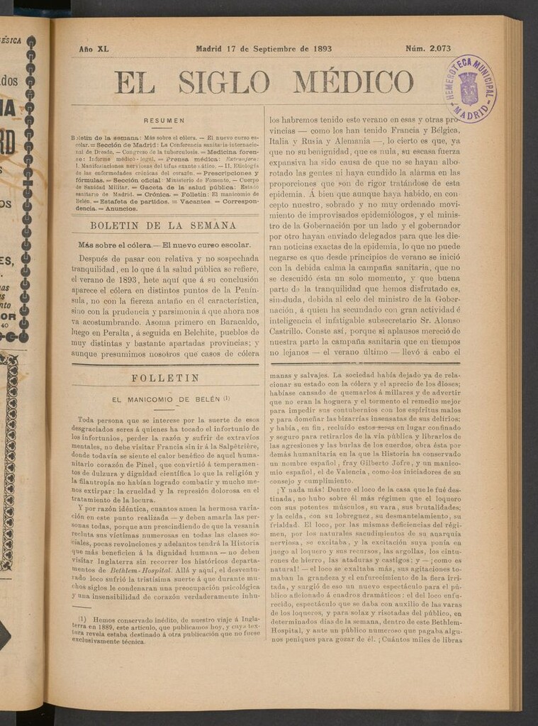 Miniatura de El Siglo Médico: boletín de medicina y gaceta médica del 17 de septiembre de 1893