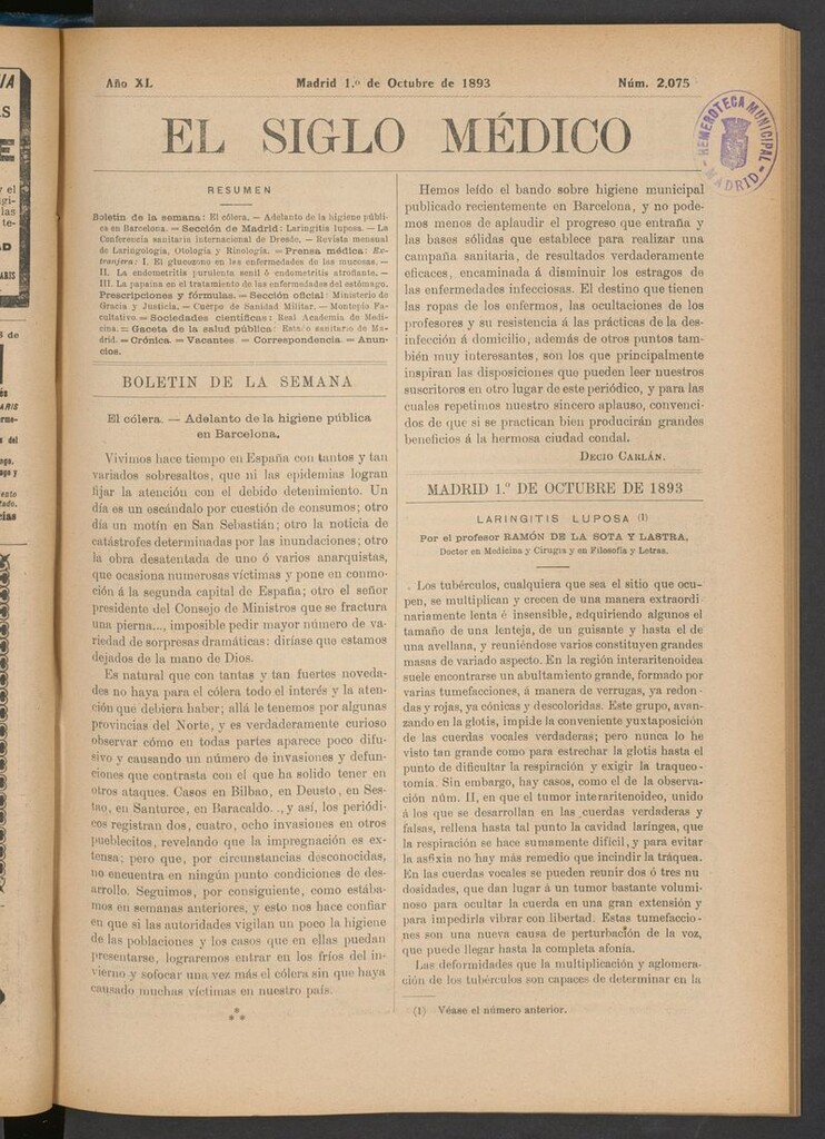 Miniatura de El Siglo Médico: boletín de medicina y gaceta médica del 1 de octubre de 1893