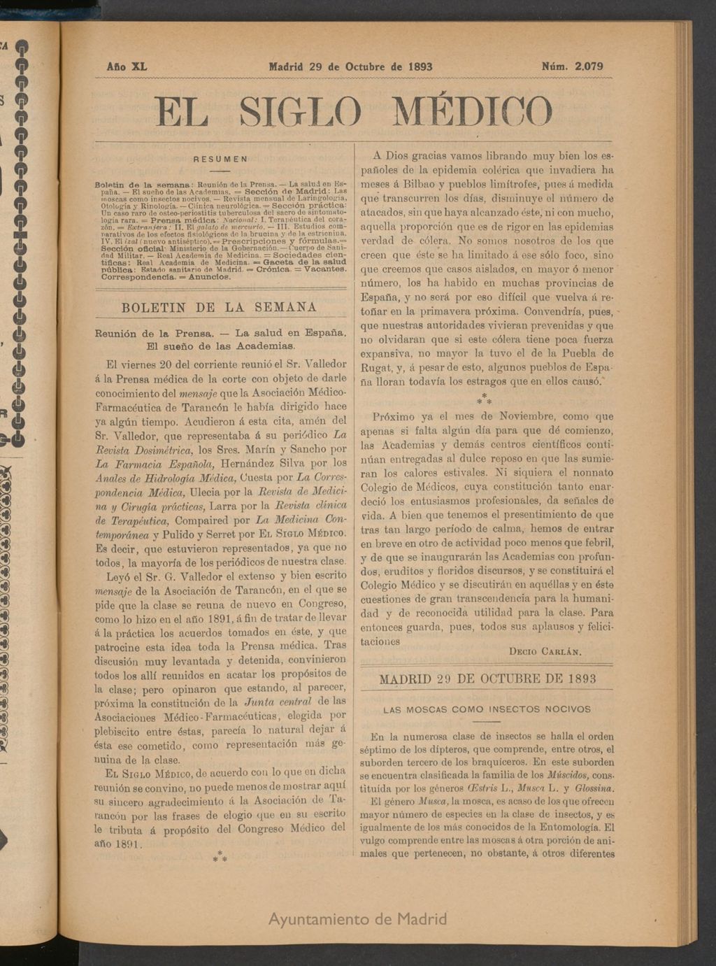 Miniatura de El Siglo Médico: boletín de medicina y gaceta médica del 29 de octubre de 1893