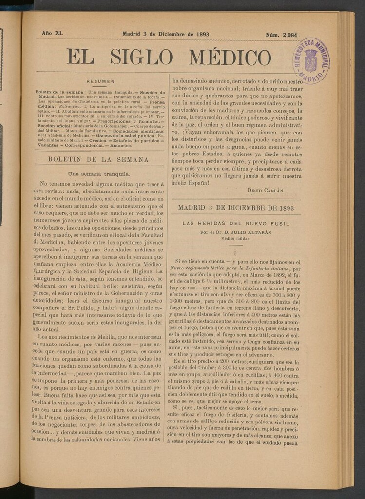 Miniatura de El Siglo Médico: boletín de medicina y gaceta médica del 3 de diciembre de 1893