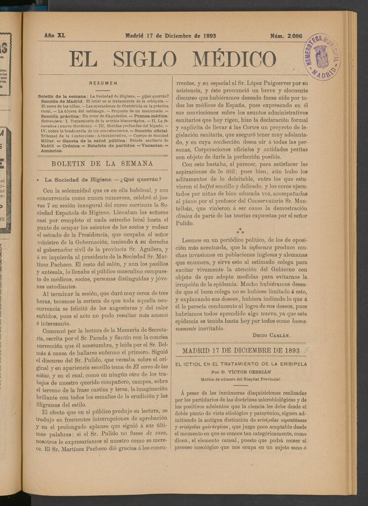 Miniatura de El Siglo Médico: boletín de medicina y gaceta médica del 17 de diciembre de 1893