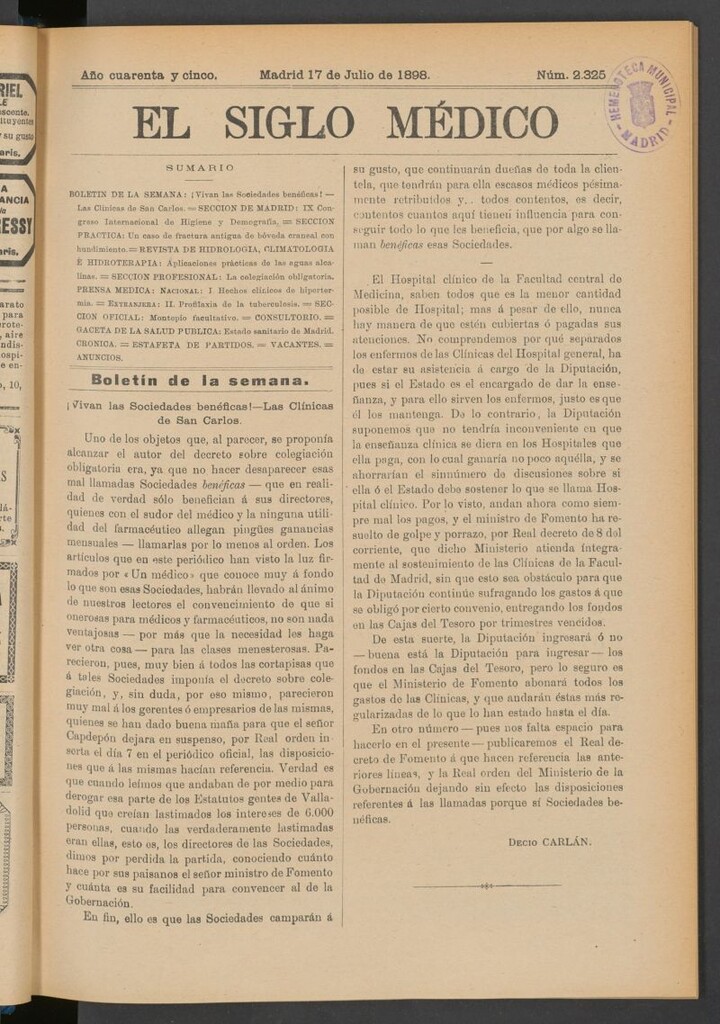 Miniatura de El Siglo Médico : boletín de medicina y gaceta médica del 17 de julio de 1898