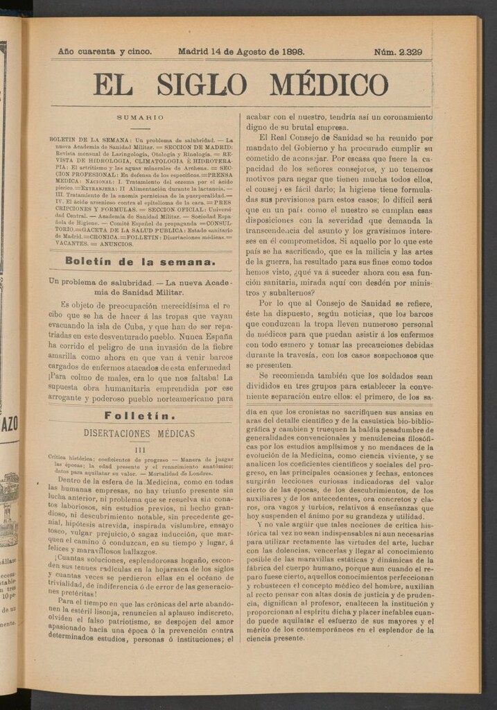 Miniatura de El Siglo Médico : boletín de medicina y gaceta médica del 14 de agosto de 1898