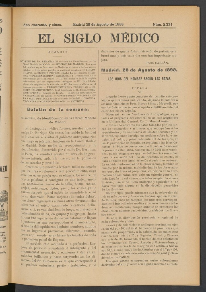 Miniatura de El Siglo Médico : boletín de medicina y gaceta médica del 28 de agosto de 1898